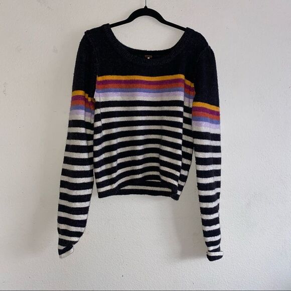 Free People Complete Me 80s style Striped Rainbow Sweater - Picture 6 of 11